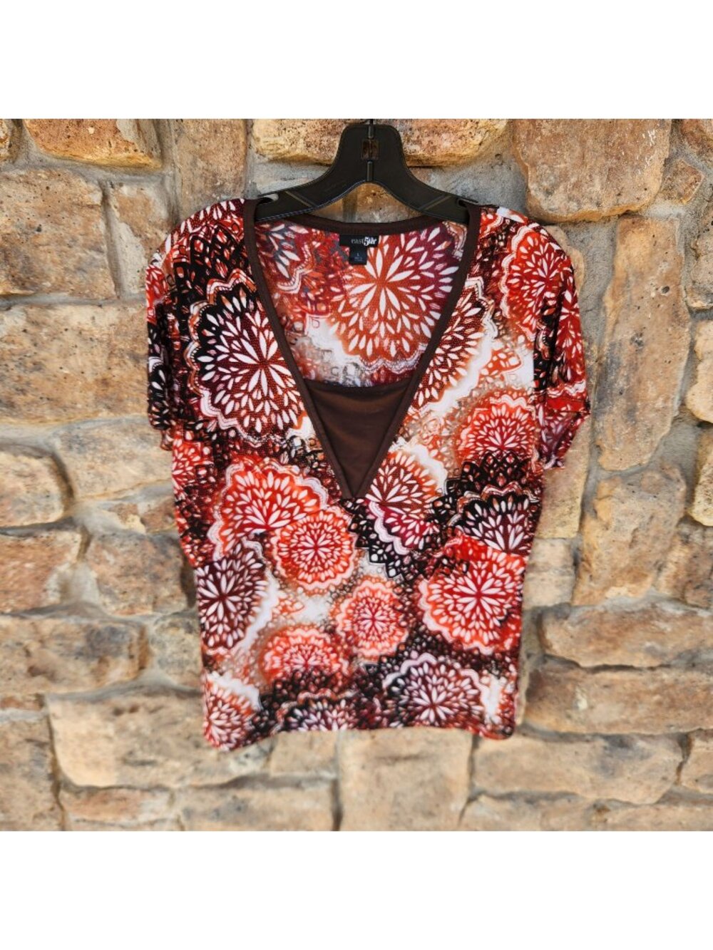 Fall Color Floral Print Blouse with Cap Sleeves Ladies Size L